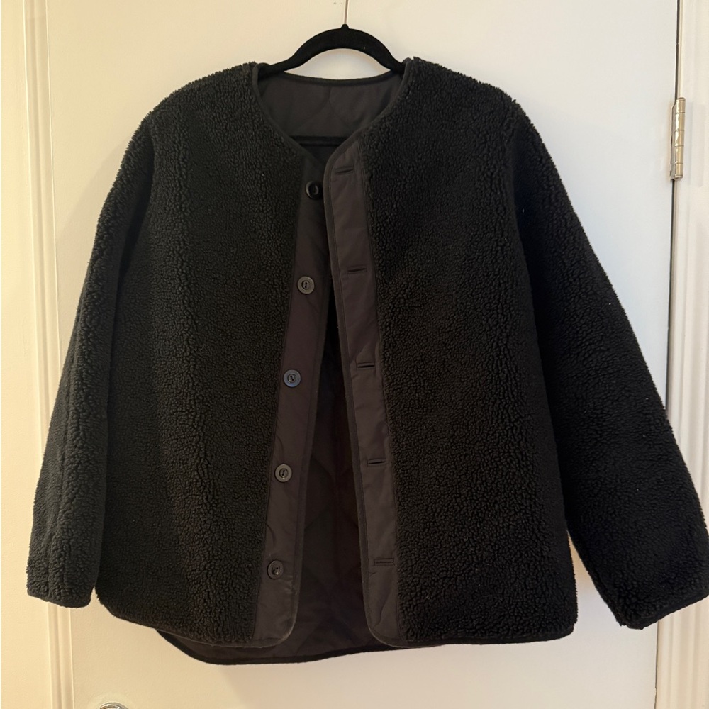 COS Reversible Sherpa/Quilted Jacket w/button front.